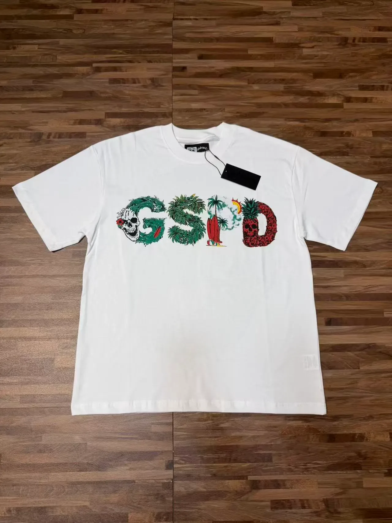 White Graphic-Print Surf-Themed Oversized T-Shirt 7