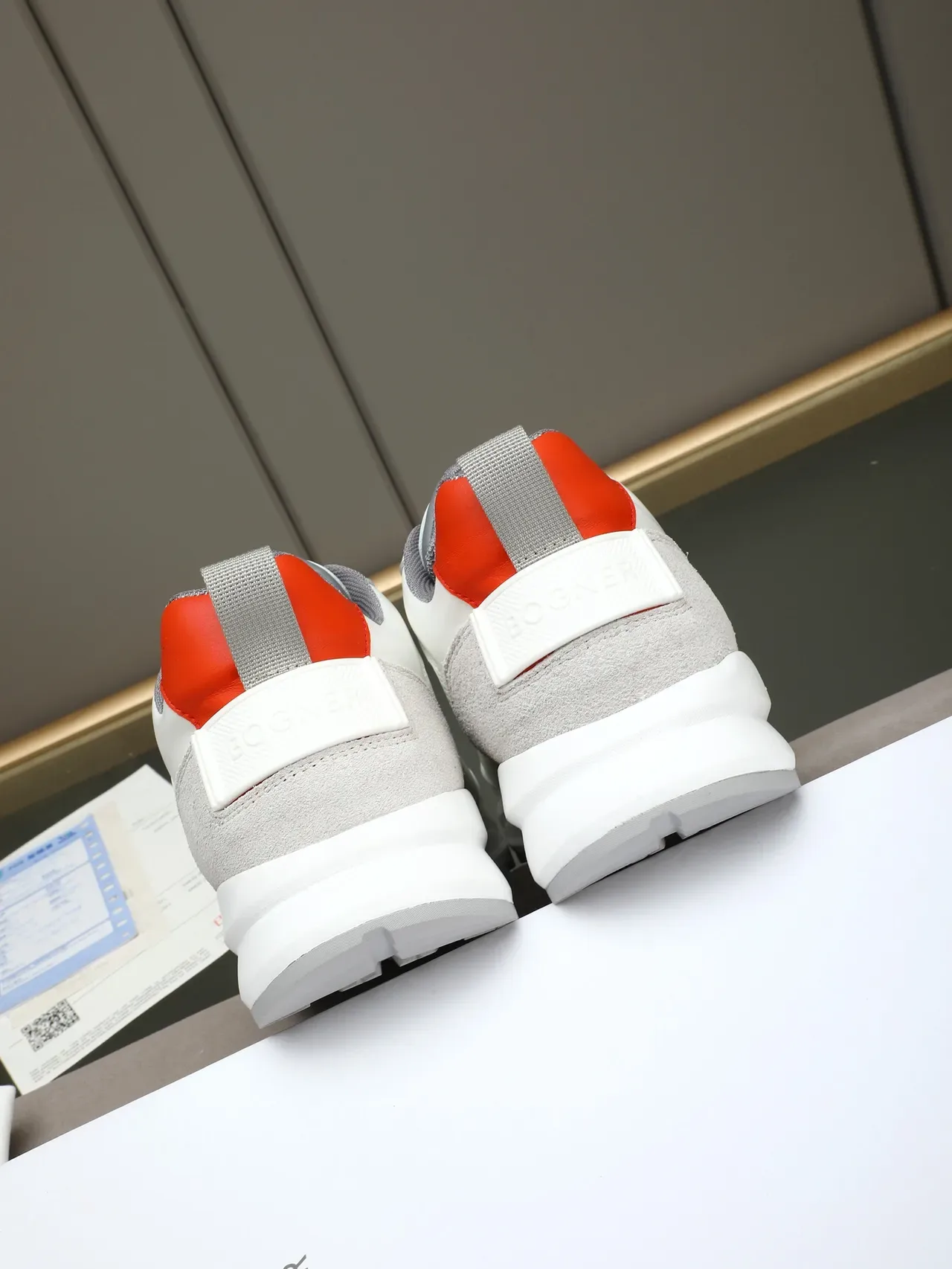 White Gray Leather And Suede Upper Circular Monogram Logo Sneakers 3
