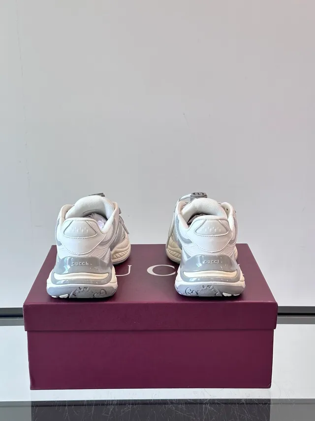 White Gray Midsole Layered Mesh-and-Synthetic Upper Chunky Sneakers 3