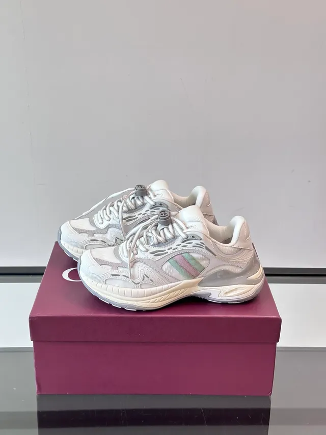 White Gray Midsole Layered Mesh-and-Synthetic Upper Chunky Sneakers 5