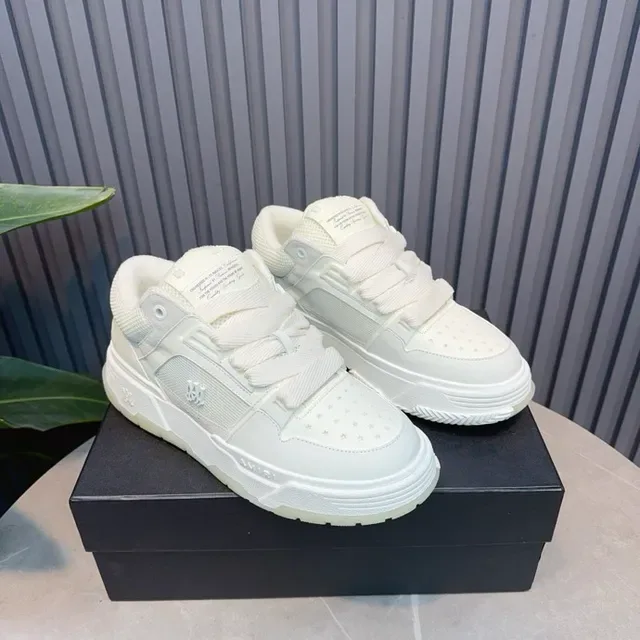 White Low-Top Layered Synthetic-Mesh Upper Sneakers 2
