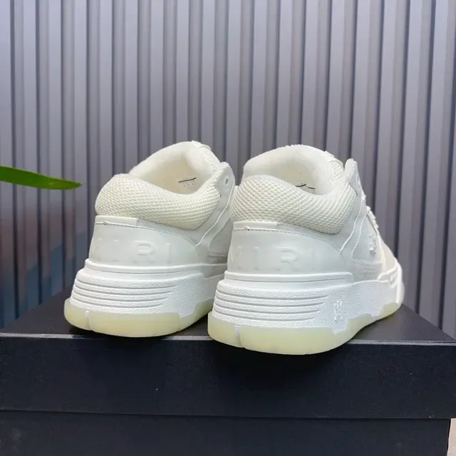 White Low-Top Layered Synthetic-Mesh Upper Sneakers 3