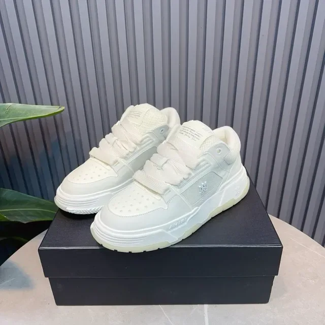 White Low-Top Layered Synthetic-Mesh Upper Sneakers 5