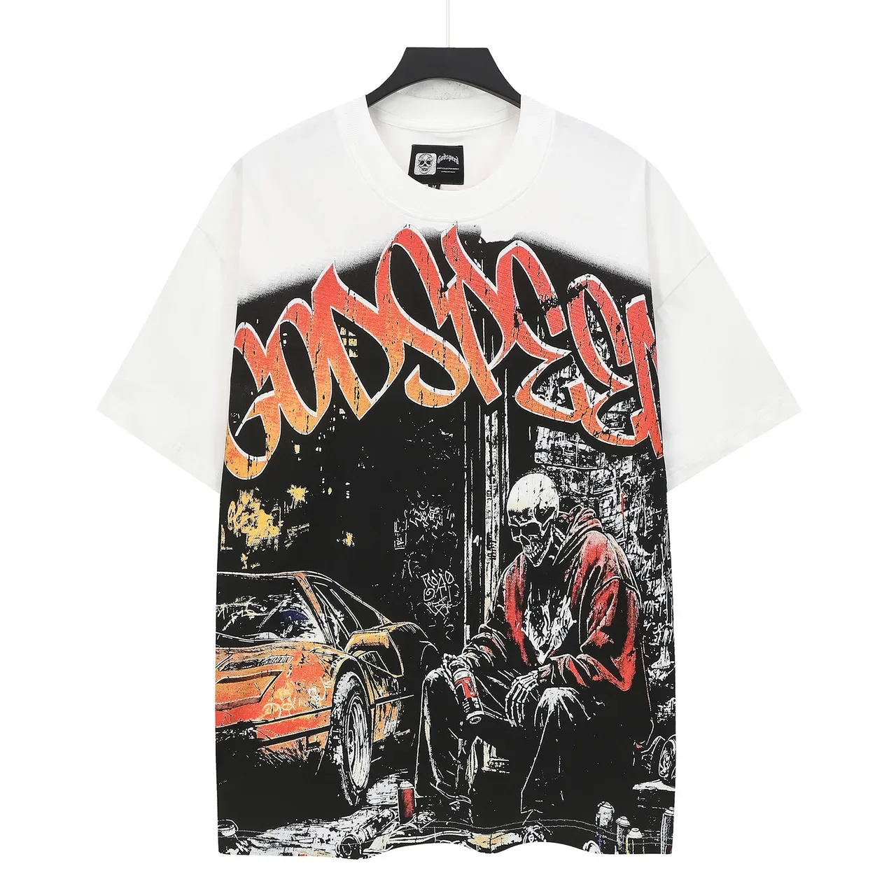 White Oversized Graphic-Print Graffiti Streetwear T-Shirt 2