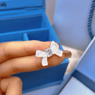 White Silver Bow-Shaped Mother-of-Pearl Wings Ring