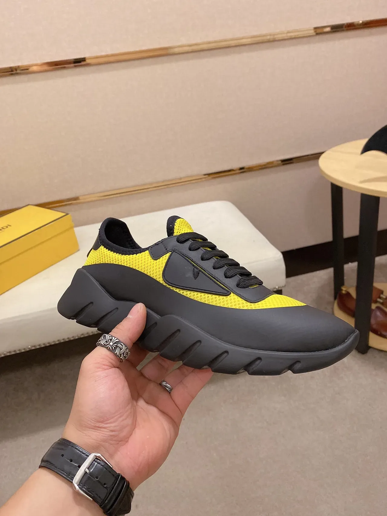 Yellow and Black Mesh-and-Synthetic Lifestyle Sneaker 6