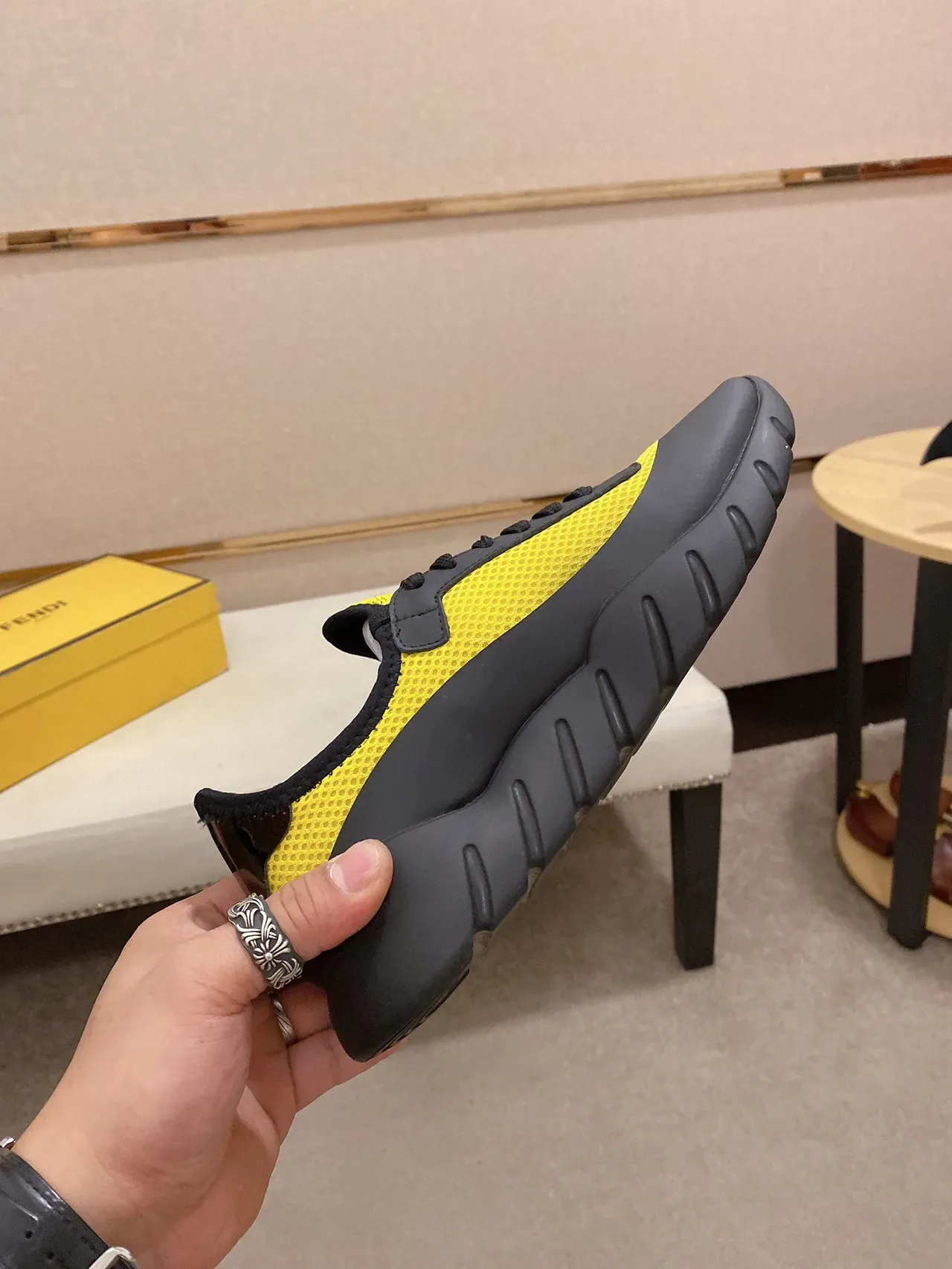 Yellow and Black Mesh-and-Synthetic Lifestyle Sneaker 7