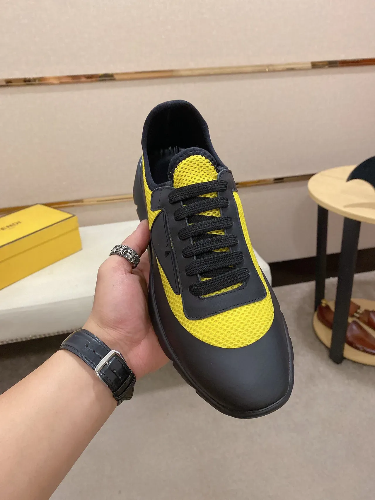 Yellow and Black Mesh-and-Synthetic Lifestyle Sneaker 8