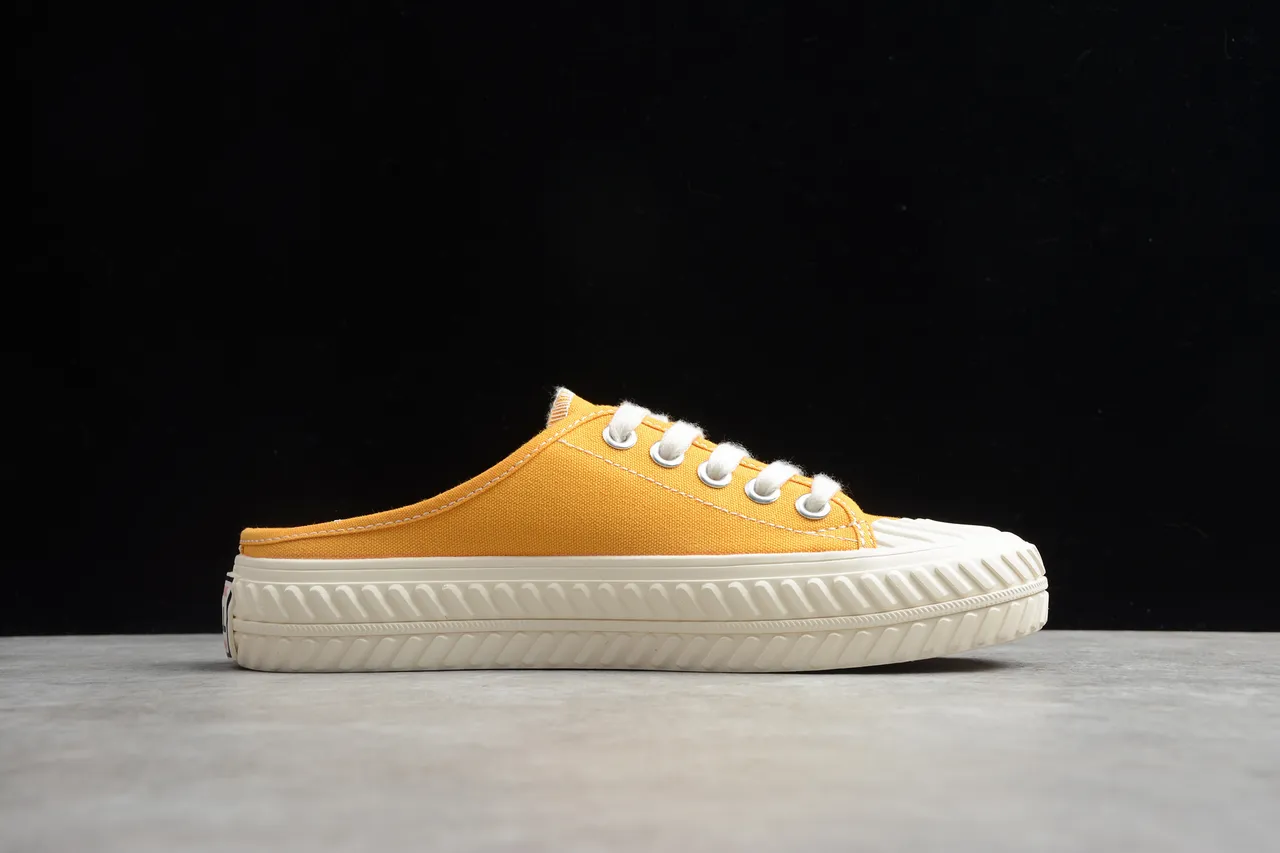 Yellow Beige Upper Lace-Up Mule Canvas Shoes 5