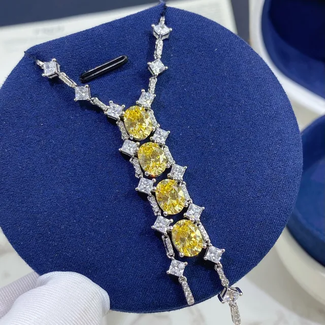 Yellow Oval Gemstone and Clear Stone Cascade Necklace 2
