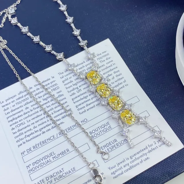 Yellow Oval Gemstone and Clear Stone Cascade Necklace 3