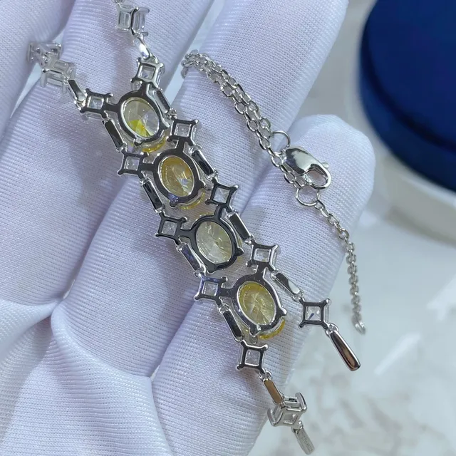 Yellow Oval Gemstone and Clear Stone Cascade Necklace 7