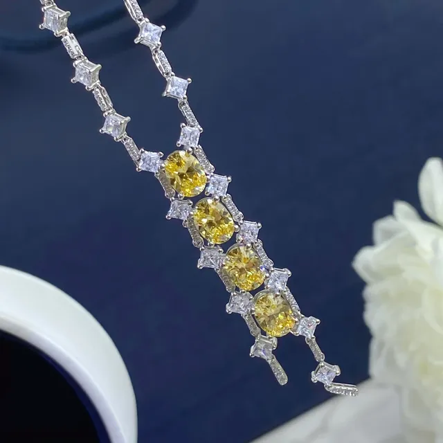 Yellow Oval Gemstone and Clear Stone Cascade Necklace 9