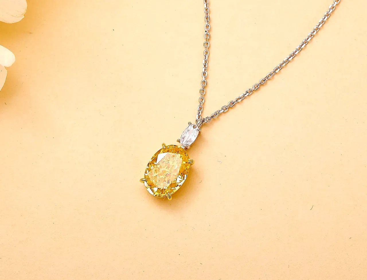 Yellow Silver Oval-Cut Gemstone Marquise Clear Accent Necklace 2