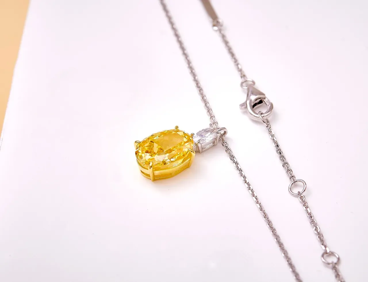 Yellow Silver Oval-Cut Gemstone Marquise Clear Accent Necklace 5