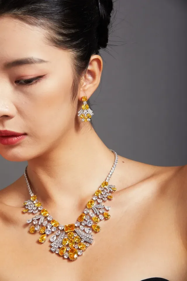 Yellow Silver Statement Multi-Stone Necklace 4