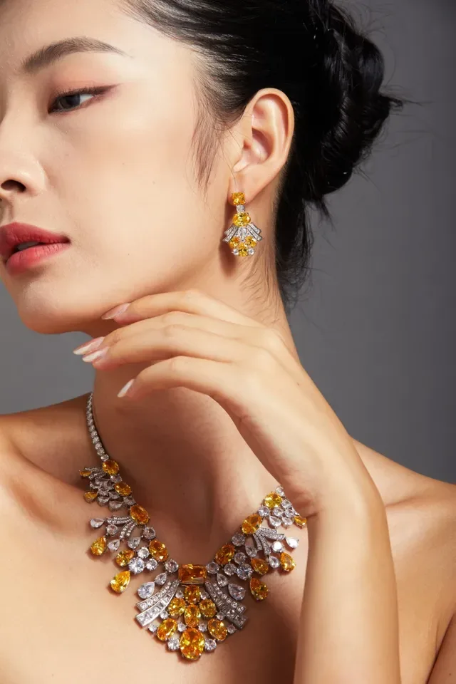 Yellow Silver Statement Multi-Stone Necklace 5