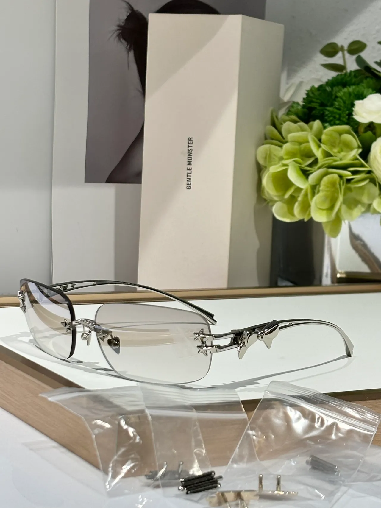 Gentle Monster Silver Transparent Rimless Decorative Temple Charms Optical Glasses 5