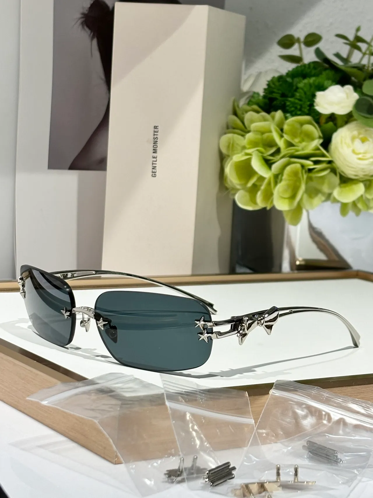 Gentle Monster Silver Transparent Rimless Decorative Temple Charms Optical Glasses 6