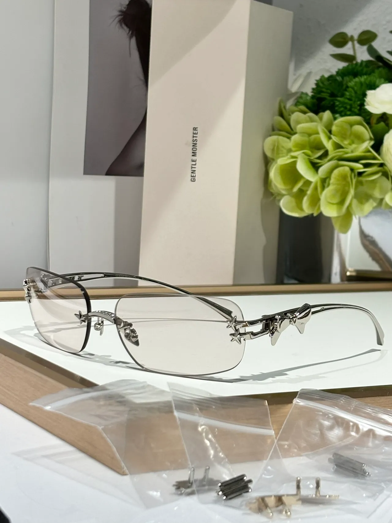 Gentle Monster Silver Transparent Rimless Decorative Temple Charms Optical Glasses 9