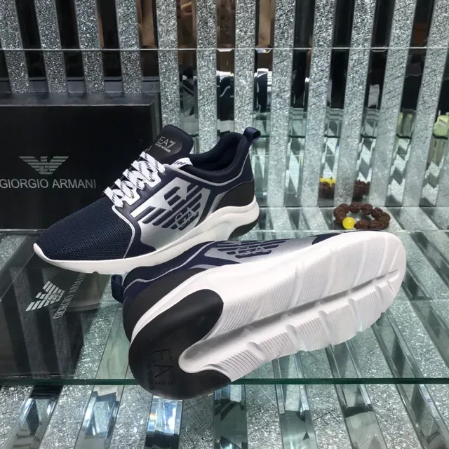 Giorgio Armani Navy Silver Mesh Upper Bold Logo Panel Lifestyle Sneakers 2