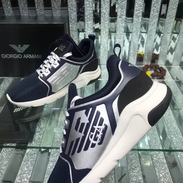 Giorgio Armani Navy Silver Mesh Upper Bold Logo Panel Lifestyle Sneakers 5