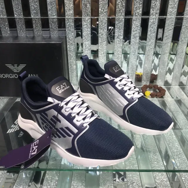 Giorgio Armani Navy Silver Mesh Upper Bold Logo Panel Lifestyle Sneakers 6