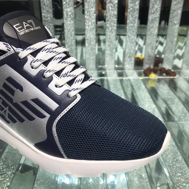 Giorgio Armani Navy Silver Mesh Upper Bold Logo Panel Lifestyle Sneakers 7