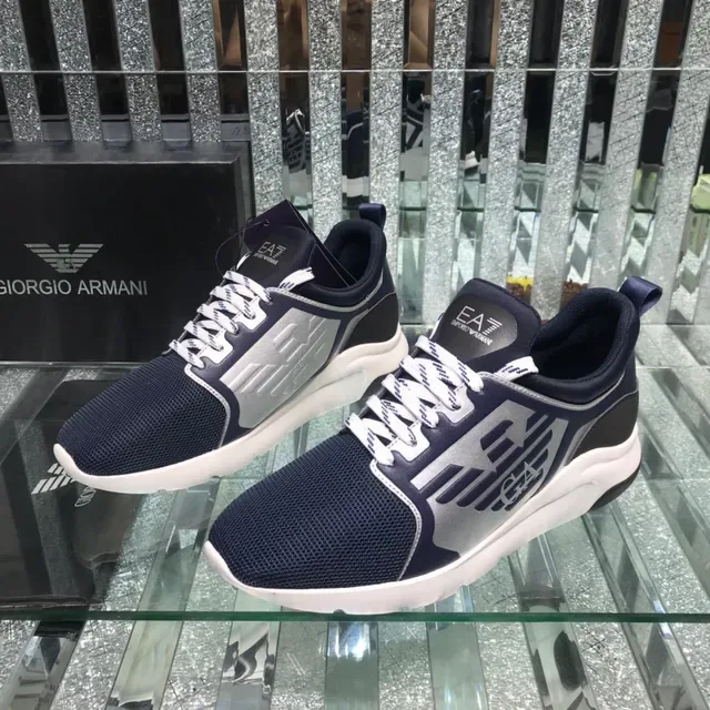 Giorgio Armani Navy Silver Mesh Upper Bold Logo Panel Lifestyle Sneakers 8
