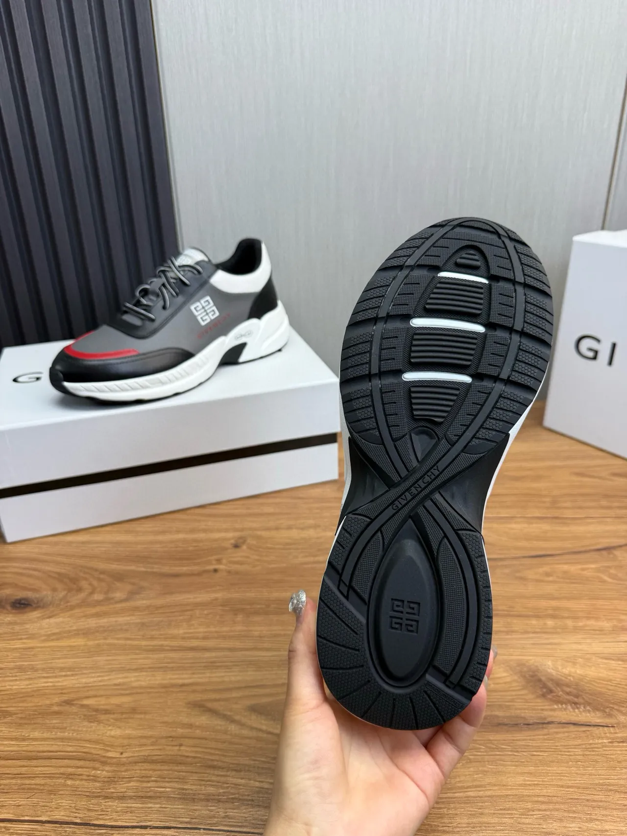 Givenchy City Sport Black Gray Red Chunky Sneakers 4