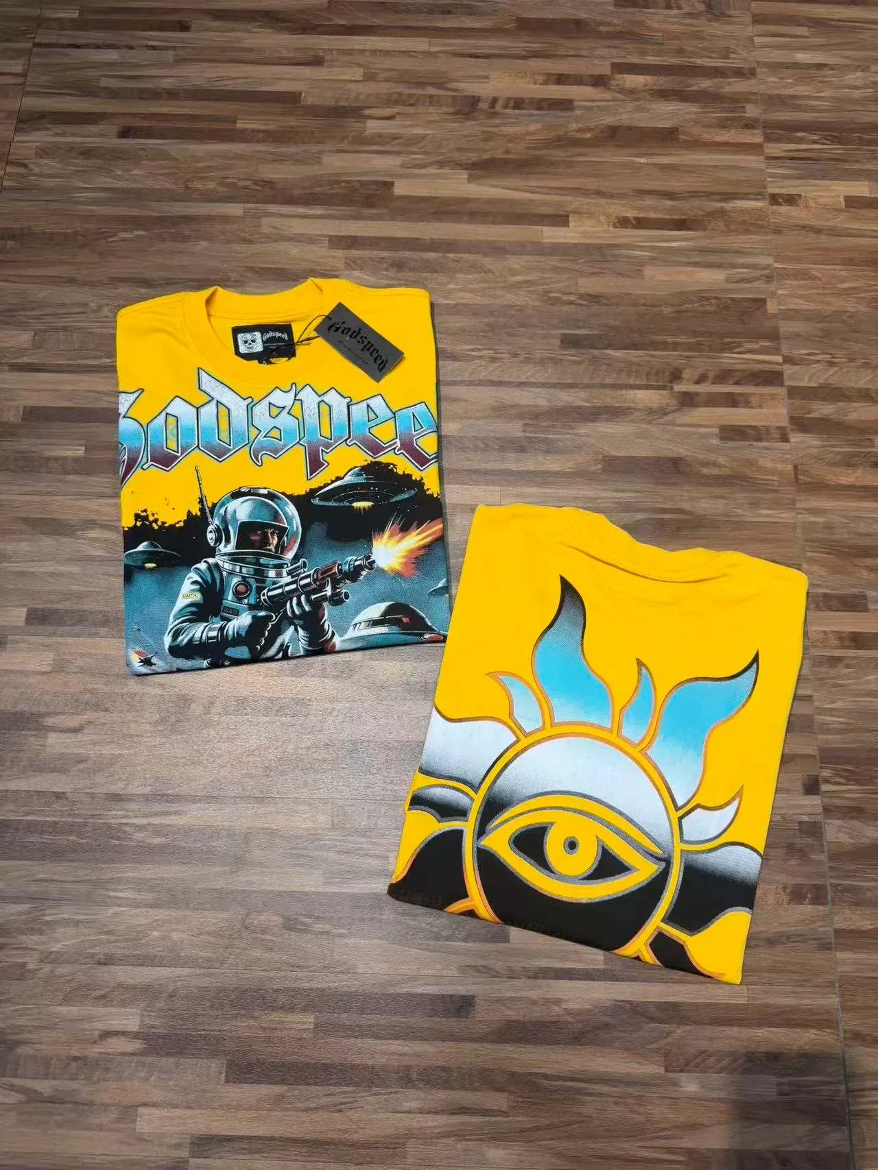 Godspeed Astronaut UFO Battle Graphic Yellow T-Shirt 4