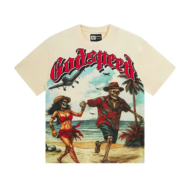 Godspeed Graphic Print Beach Skeleton T-Shirt 2