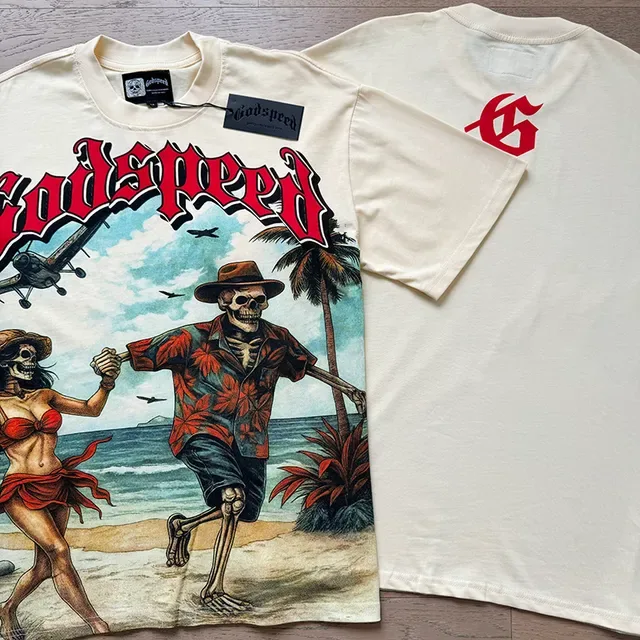 Godspeed Graphic Print Beach Skeleton T-Shirt 4