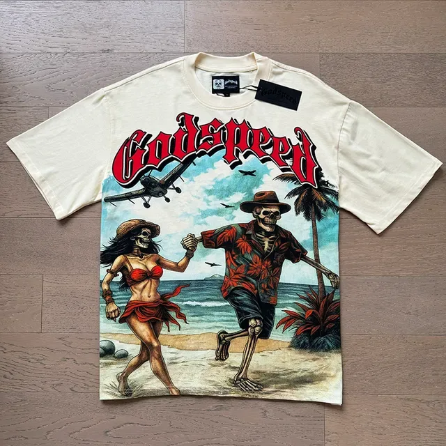 Godspeed Graphic Print Beach Skeleton T-Shirt 5