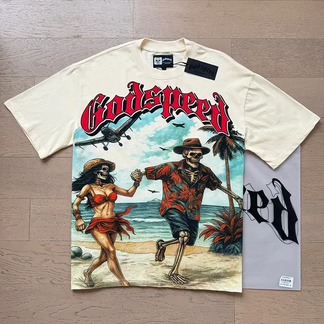 Godspeed Graphic Print Beach Skeleton T-Shirt 6