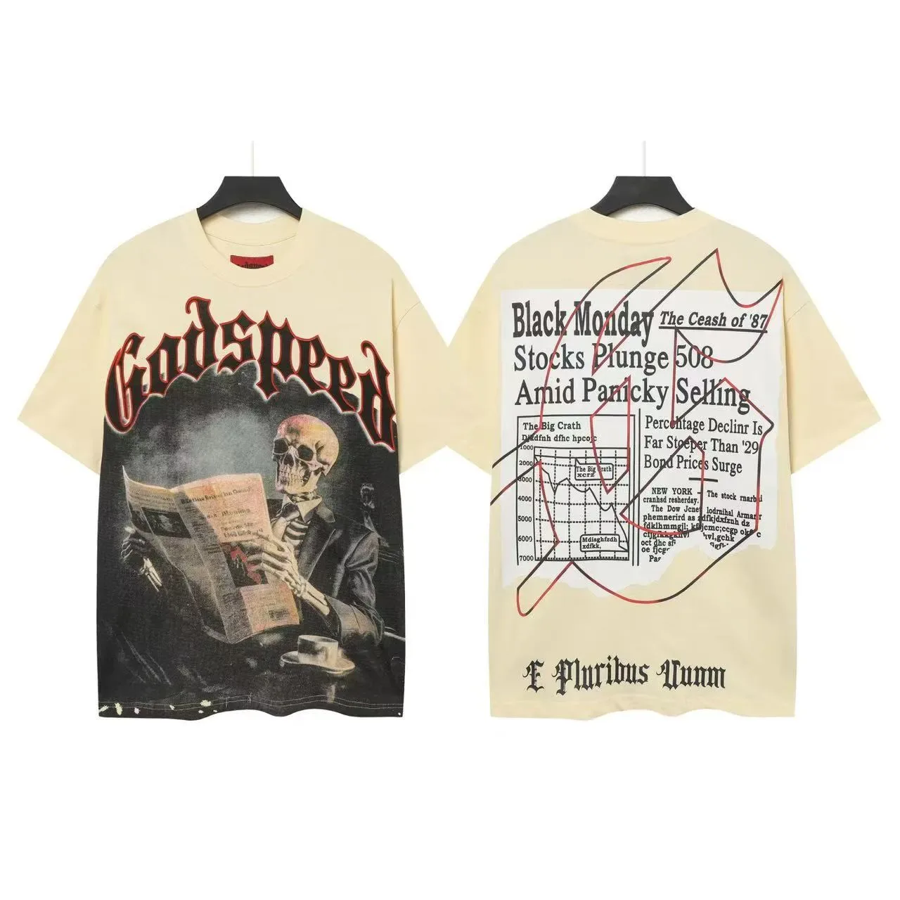 Godspeed Graphic Print Distressed Skull Motif T-Shirt 2