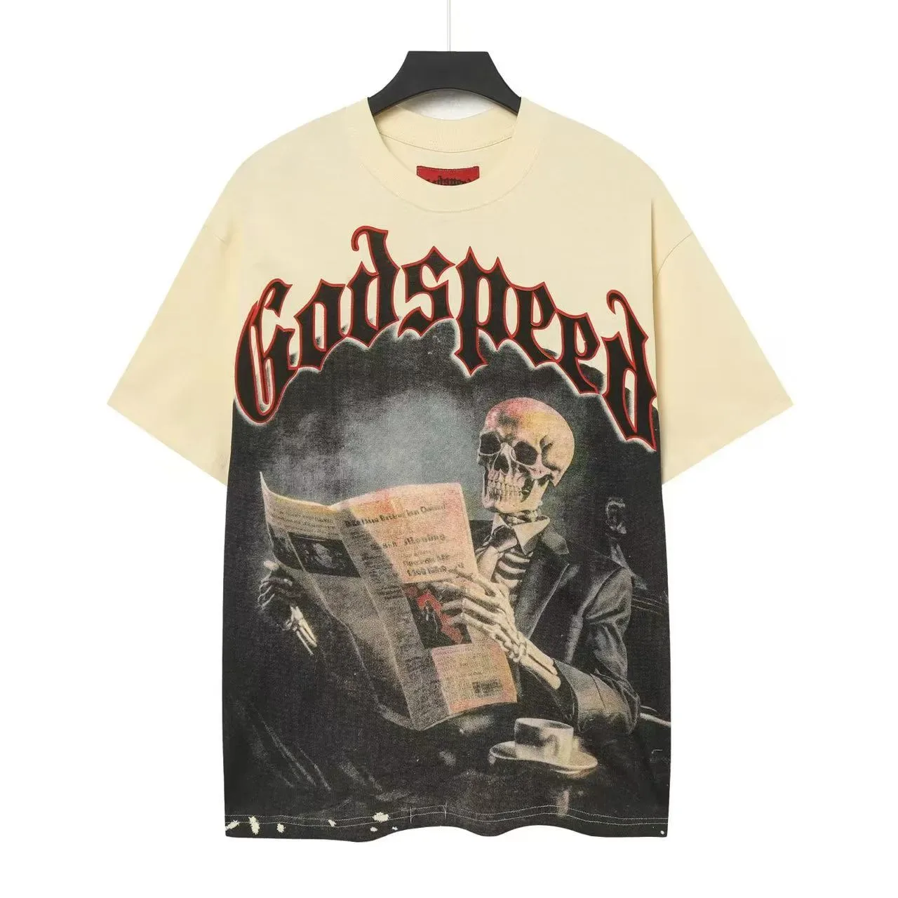 Godspeed Graphic Print Distressed Skull Motif T-Shirt 3