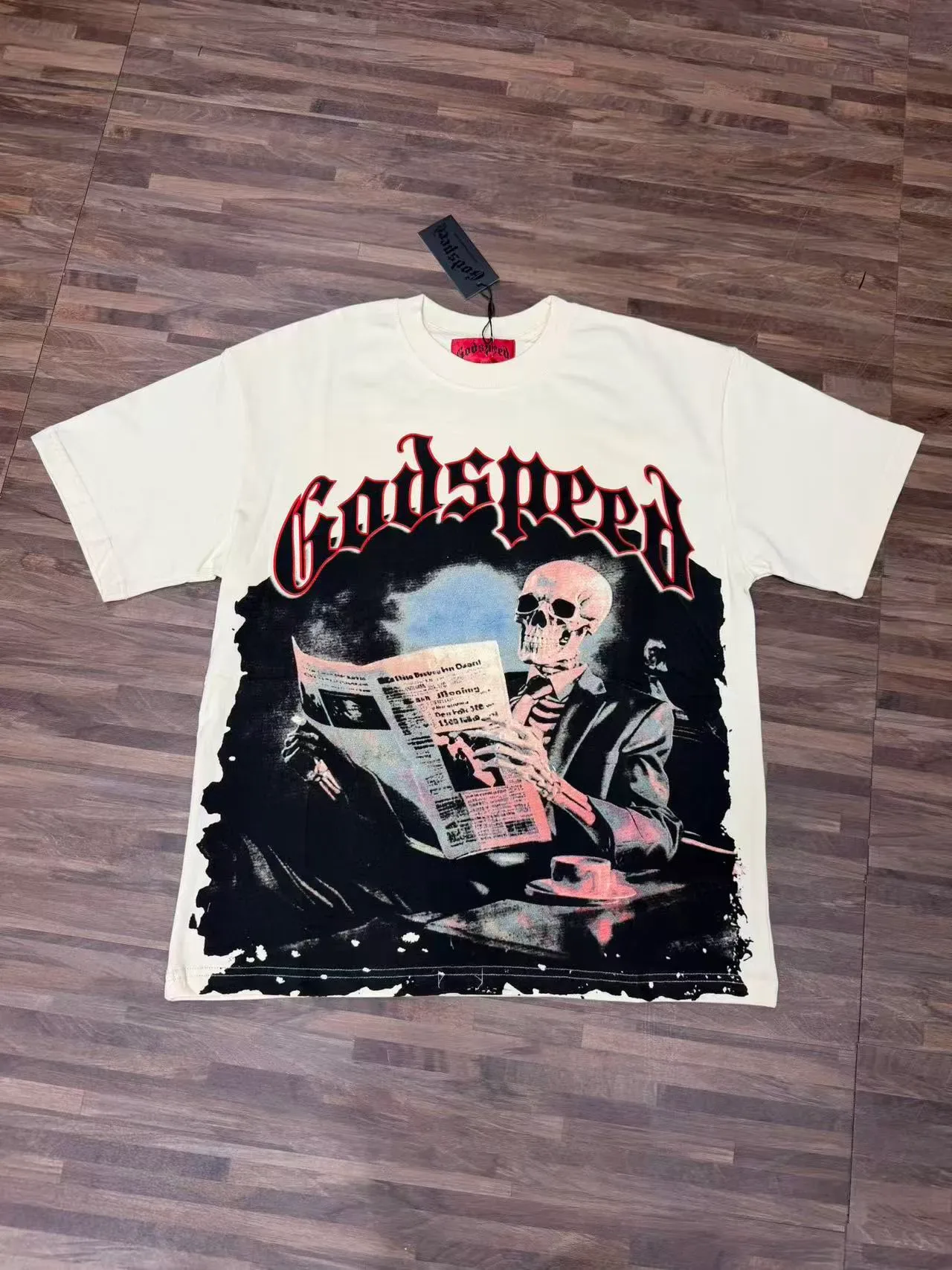Godspeed Graphic Print Distressed Skull Motif T-Shirt 6