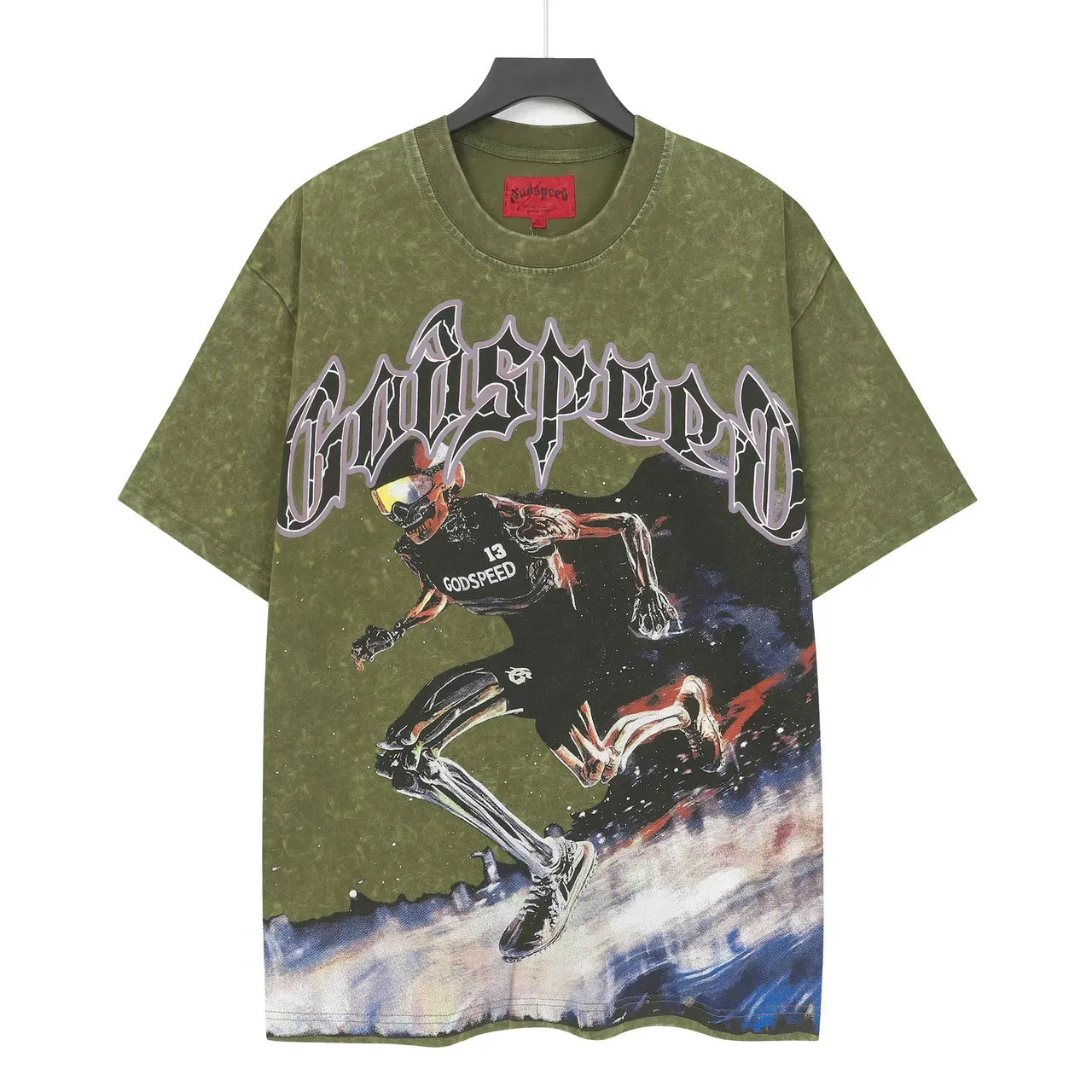 Godspeed Oversized Distressed Olive Green Graphic T-Shirt 3