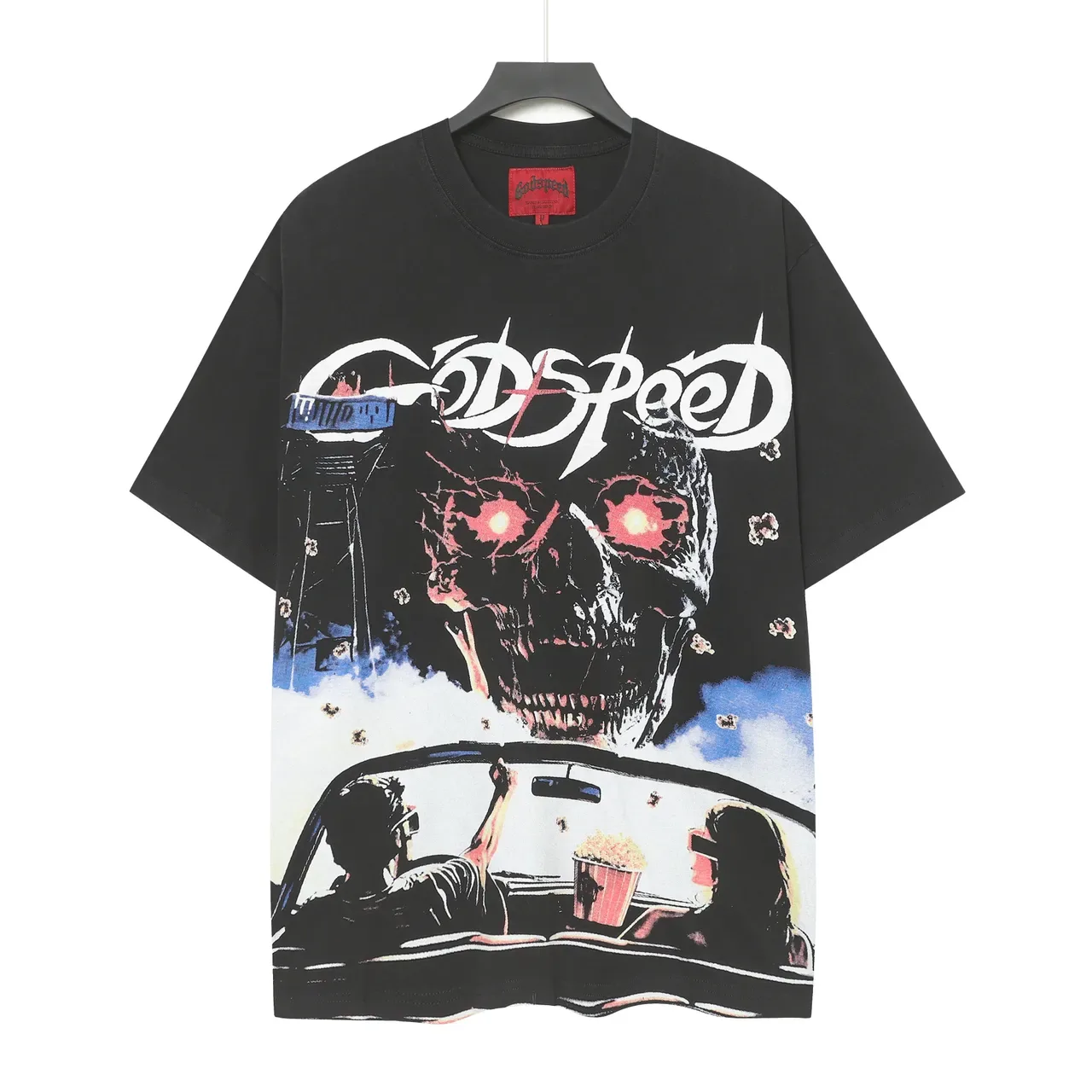 تي شيرت Godspeed أسود أوفرسايز بطباعة جرافيك 2