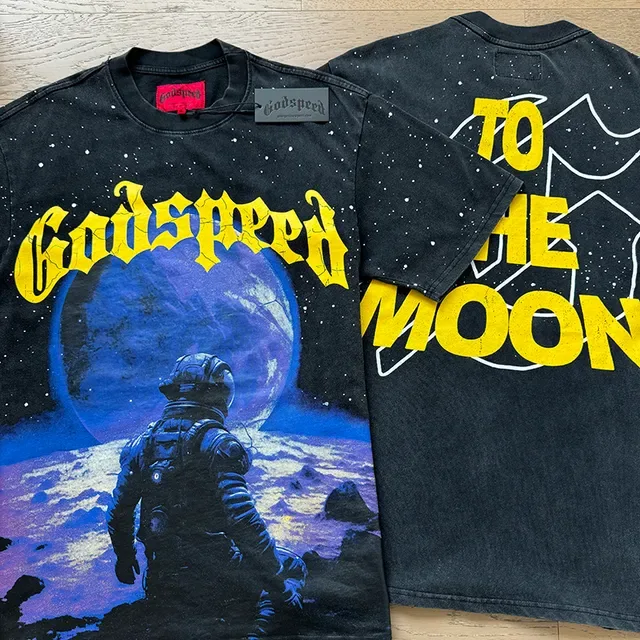 Godspeed Space Astronaut Graphic Print Black T-Shirt 4
