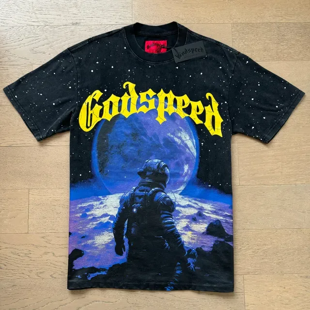 Godspeed Space Astronaut Graphic Print Black T-Shirt 5