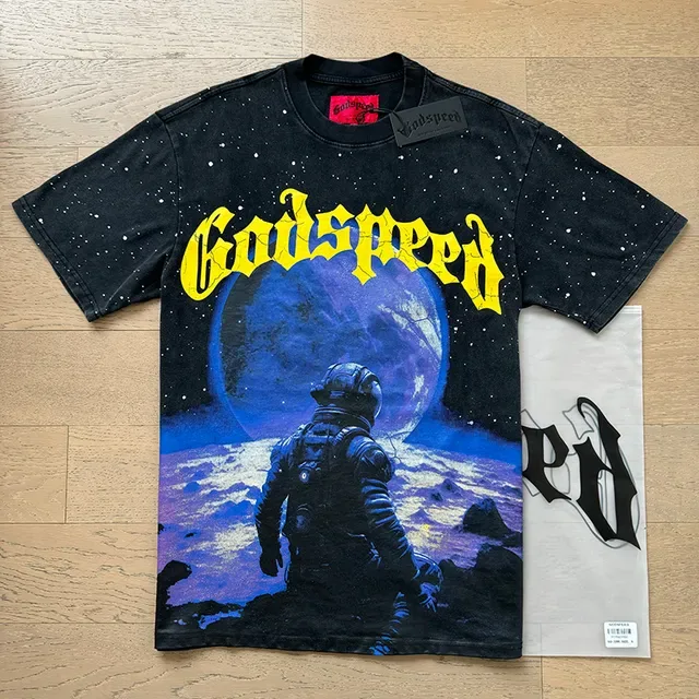 Godspeed Space Astronaut Graphic Print Black T-Shirt 6