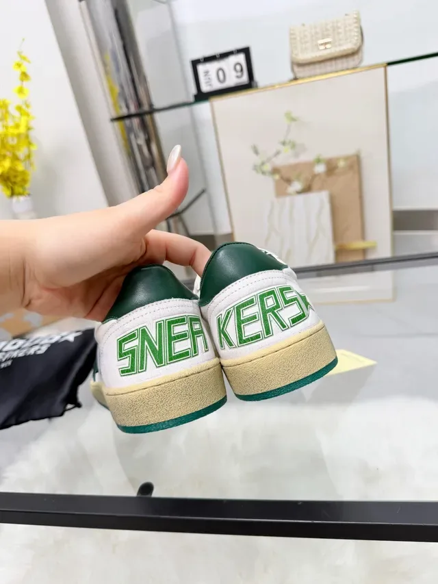 Golden Goose Ball Star White and Green Lifestyle Sneakers 4