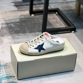 Golden Goose Super-Star Mule Distressed White Glitter Star Lifestyle Sneaker