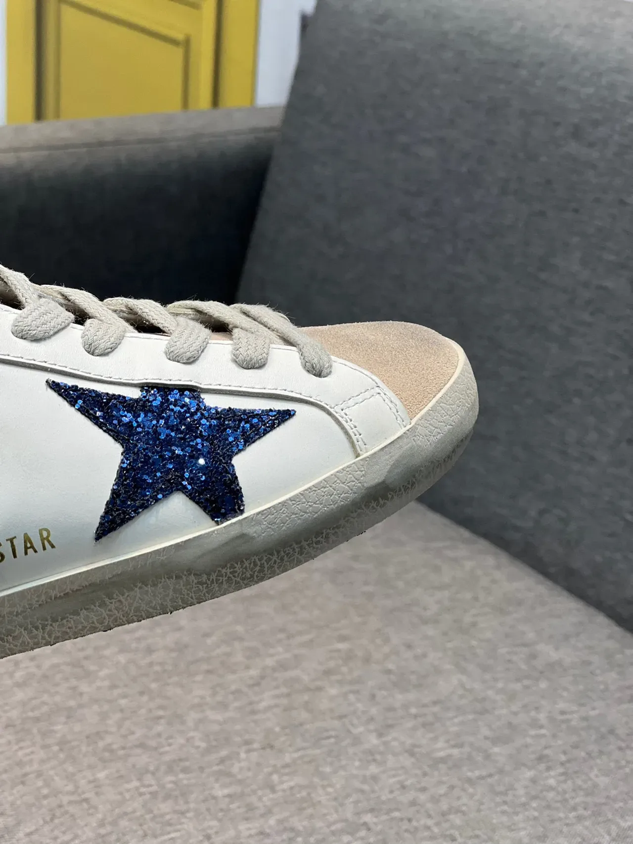Golden Goose Super-Star Mule Distressed White Glitter Star Lifestyle Sneaker 4