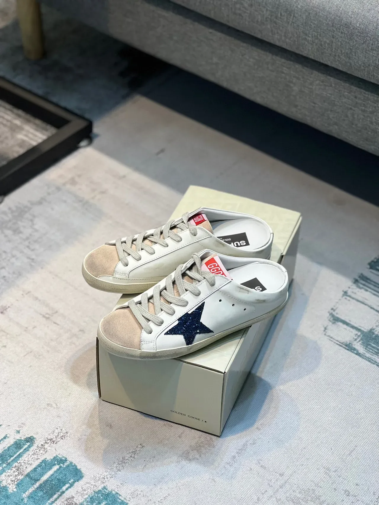 Golden Goose Super-Star Mule Distressed White Glitter Star Lifestyle Sneaker 8