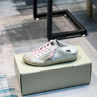 Golden Goose Super-Star Mule White Pink Distressed Leather Laces Lifestyle Sneakers