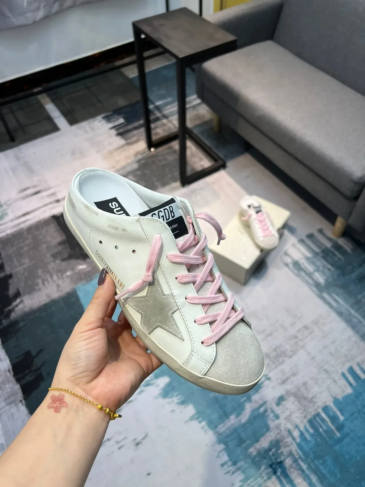 Golden Goose Super-Star Mule White Pink Distressed Leather Laces Lifestyle Sneakers 6