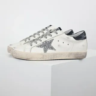 Golden Goose Superstar Distressed White Glitter Star Lifestyle Sneakers